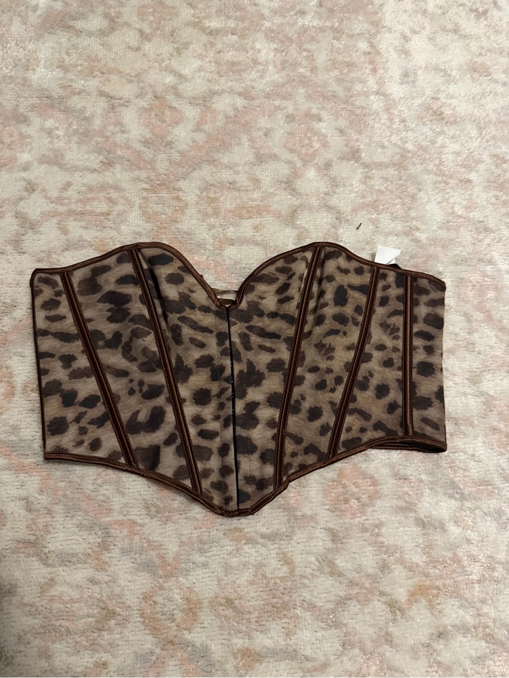 Leopard Print Strapless Corset Crop Top - Brown